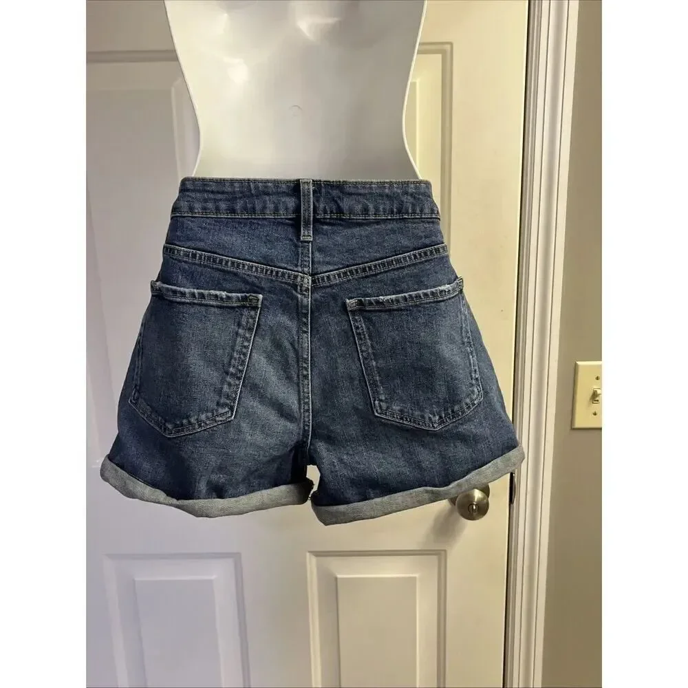 Old Navy Blue Denim Cuffed OG High Rise Shorts Women’s Size 10 Dark Wash